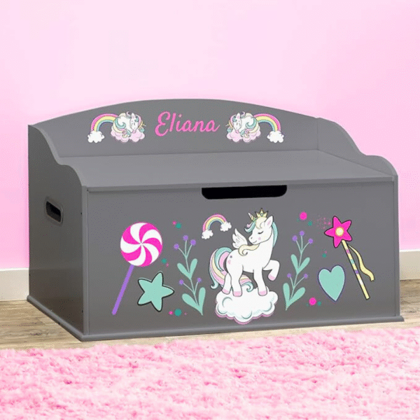 DIBSIES Personalized Toy Box - Unicorns Color Dovetail Grey