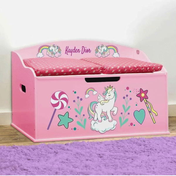 DIBSIES Personalized Toy Box - Unicorns Color Pink