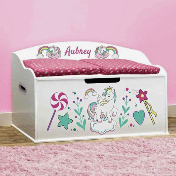 DIBSIES Personalized Toy Box - Unicorns Color White