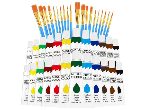 Esrich 12-color Non-toxic Acrylic Paint Kit (2-pack + 20 Brushes) 1