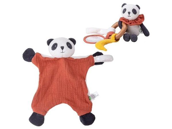 Organic Cotton Panda Rattle Toy & Cuddle Cloth Set 1