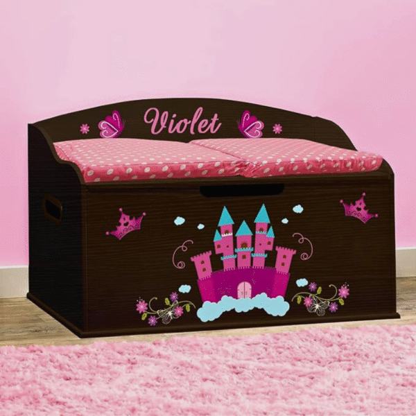 Personalized White Toy Box For Girls Color Espresso